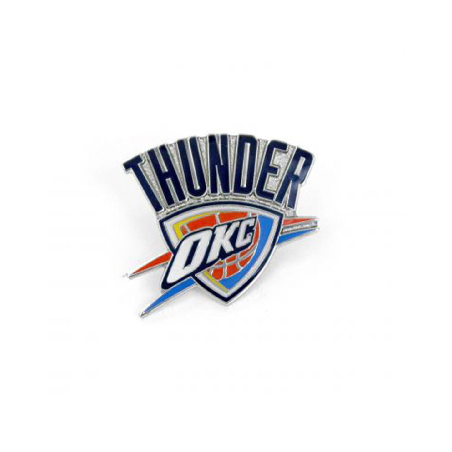 AMINCO OKC THUNDER LOGO PIN In Blue, Orange & Silver - Front View