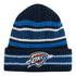 NEW ERA THUNDER VINTAGE STRIPE YOUTH KNIT HAT IN BLUE & WHITE - FRONT VIEW