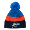 NEW ERA THUNDER TRIBLOCK YOUTH KNIT HAT IN BLUE & ORANGE - FRONT VIEW