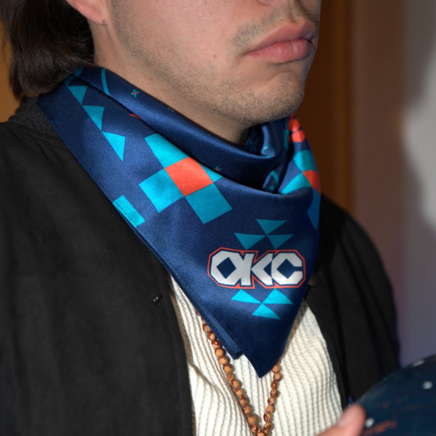 Model Wearing OKC Thunder X Round21 Native Heritage Scarf