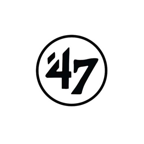 Black number '47' in a circle on a white background