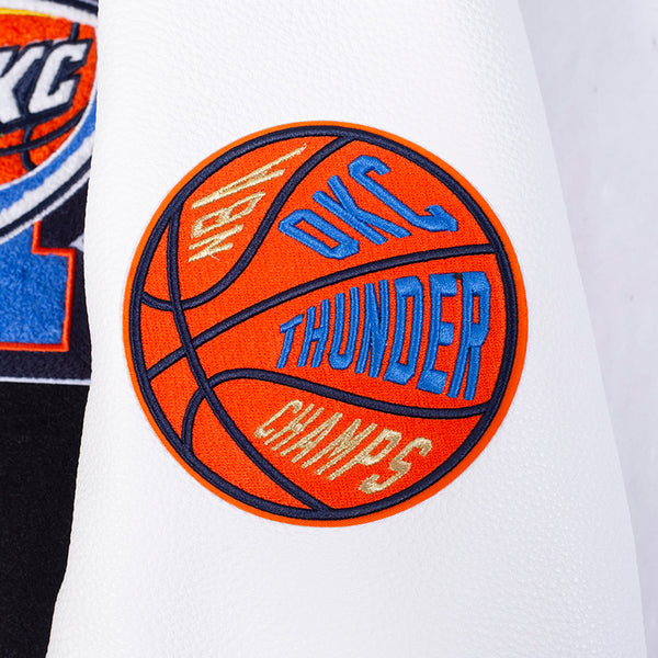 OKC Thunder 2025 NBA Champions Pro Standard Varsity Jacket - Sleeve Detail View
