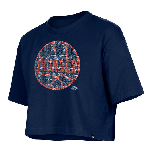 Girls Oklahoma City Thunder Flip Sequin Basketball T-Shirt in Blue - Front View 