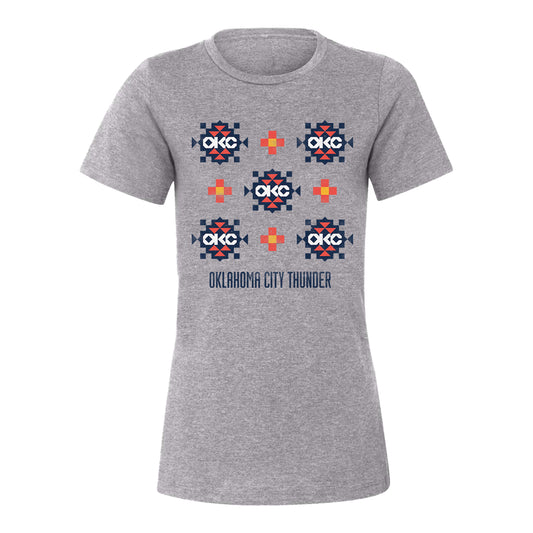 Ladies Oklahoma City Thunder Native American Block T-Shirt in Grey - Front View