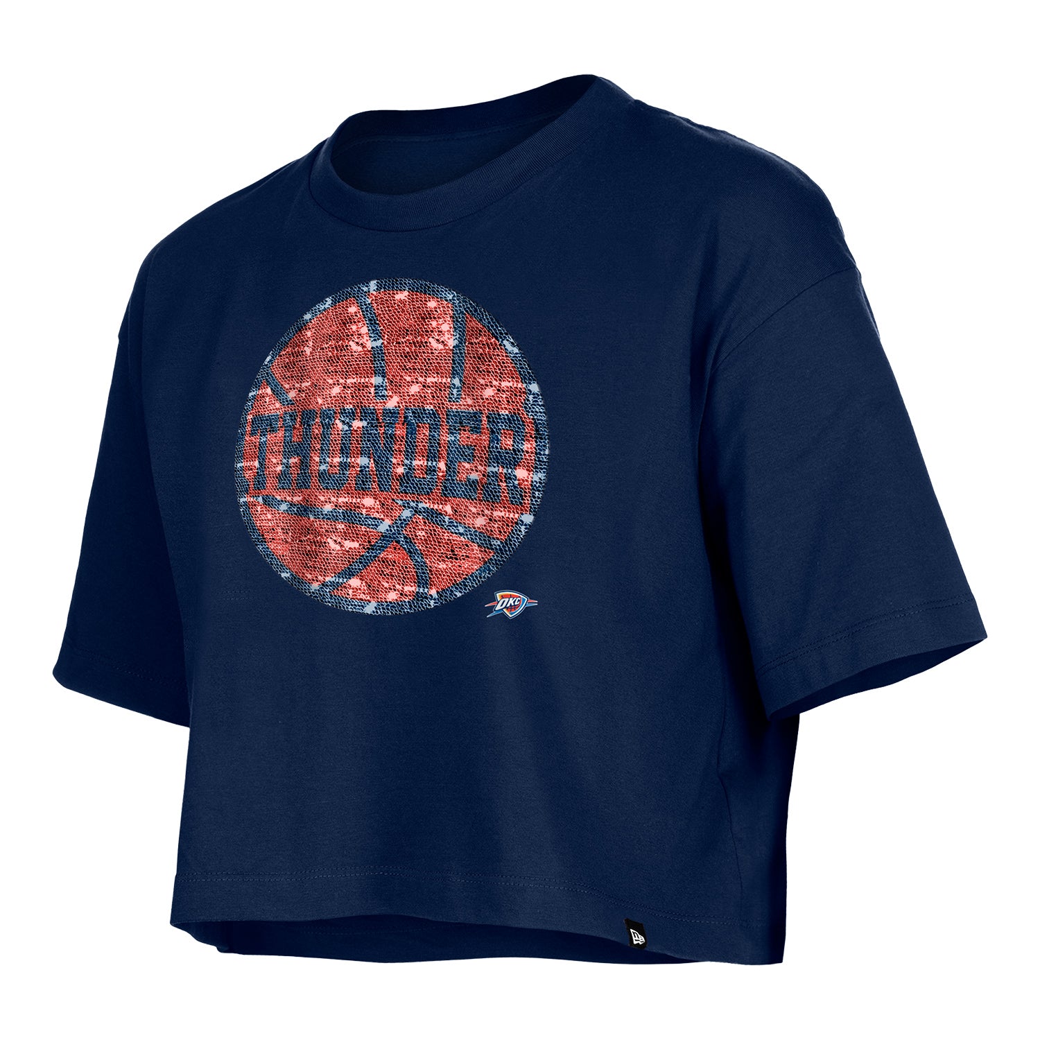 Girls Oklahoma City Thunder Flip Sequin Basketball T-Shirt in Blue - Front View