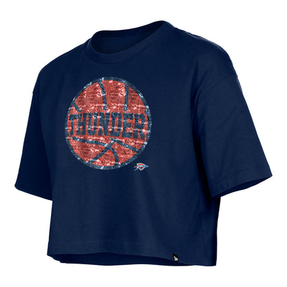 Girls Oklahoma City Thunder Flip Sequin Basketball T-Shirt in Blue - Front View