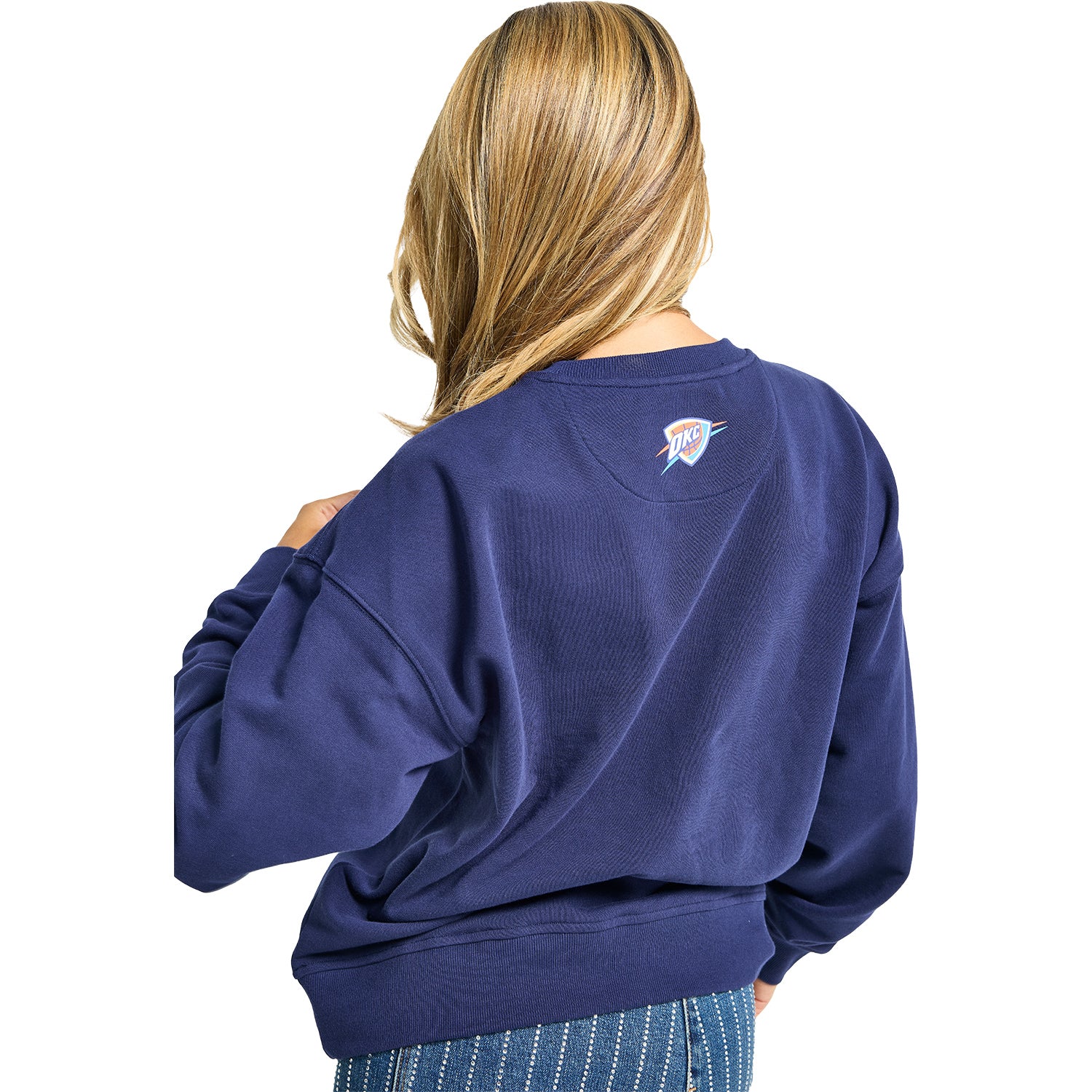 Ladies Oklahoma City Thunder Terez Technicolor Crewneck Sweatshirt in Navy - Back View