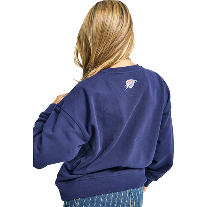 Ladies Oklahoma City Thunder Terez Technicolor Crewneck Sweatshirt in Navy - Back View