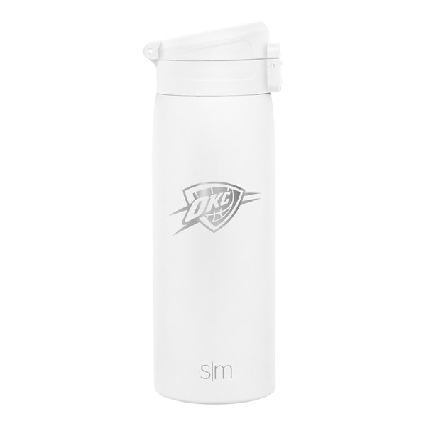 Oklahoma City Thunder Vertical Wordmark 16 oz Kona Travel Mug In White - Front View