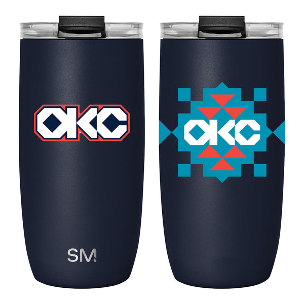 OKLAHOMA CITY THUNDER SIMPLE MODERN NATIVE 16 OZ VOYAGER MUG in Navy - Front and Back View