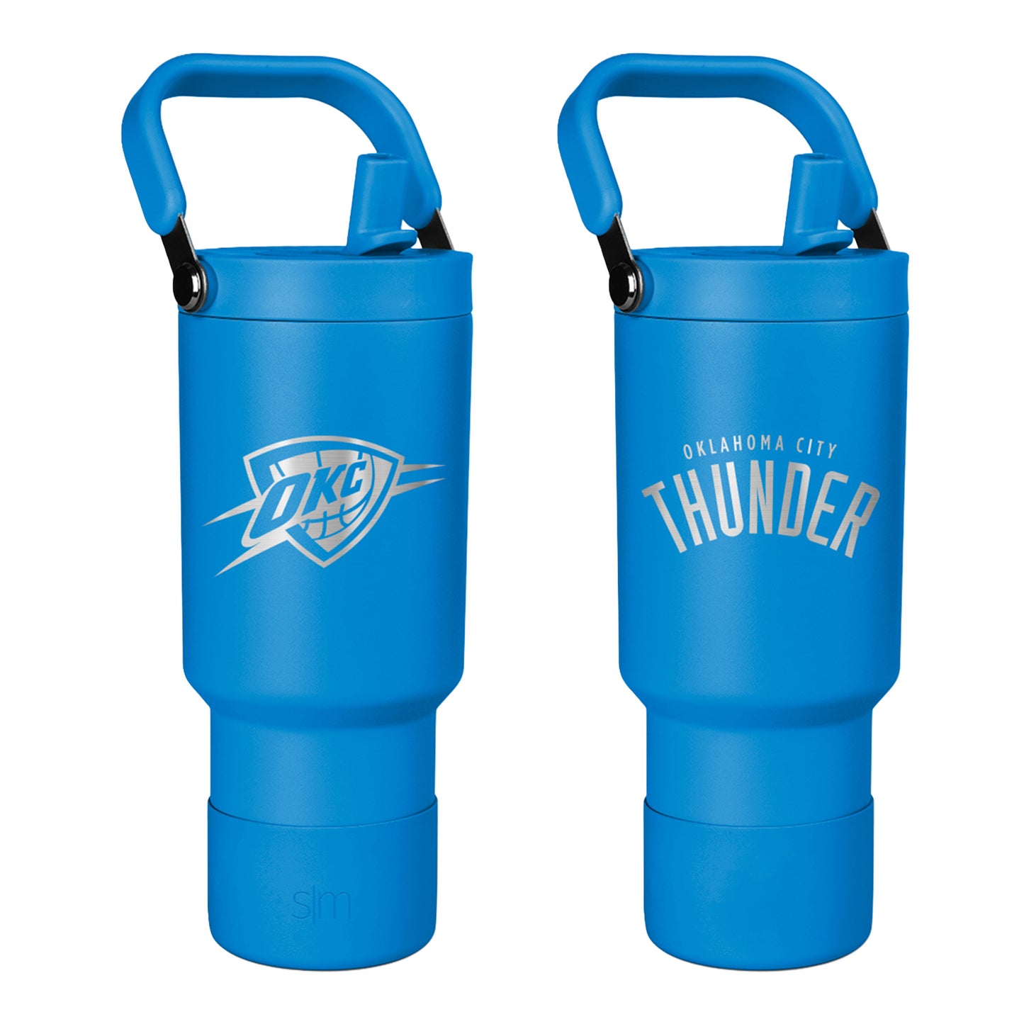 OKLAHOMA CITY THUNDER SIMPLE MODERN PRIMARY LOGO 30 OZ TREK PIVOT in Blue - Front and Back View