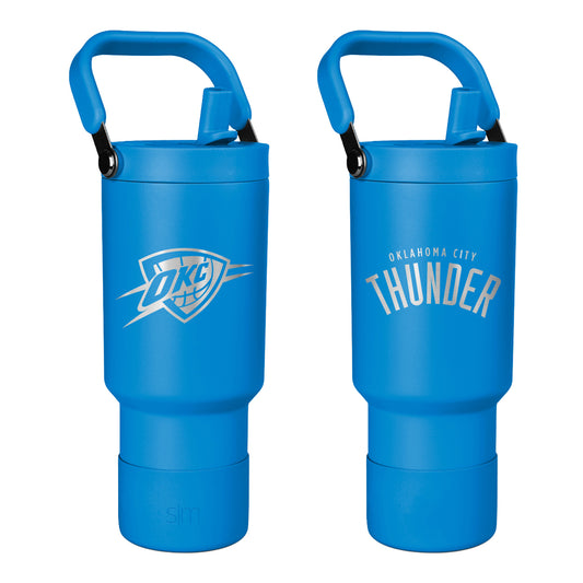 OKLAHOMA CITY THUNDER SIMPLE MODERN PRIMARY LOGO 30 OZ TREK PIVOT in Blue - Front and Back View