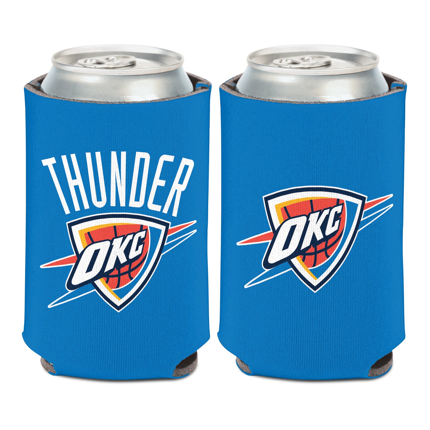 OKLAHOMA CITY THUNDER PRIMARY LOGO 12 OZ CAN COOLER in Blue - Front and Back View