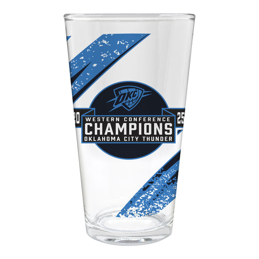 OKLAHOMA CITY THUNDER 2025 WESTERN CONFERENCE CHAMPS PINT GLASS - Front View