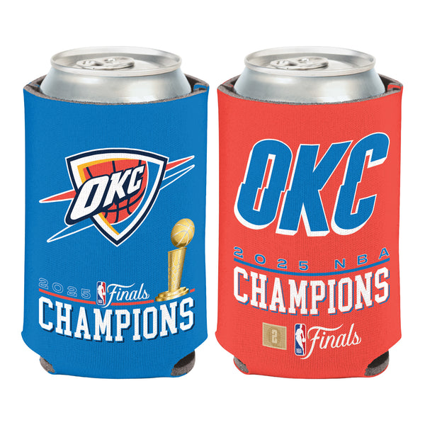 OKC Thunder 2025 NBA Champions 12 Oz Can Cooler - Front and Back View