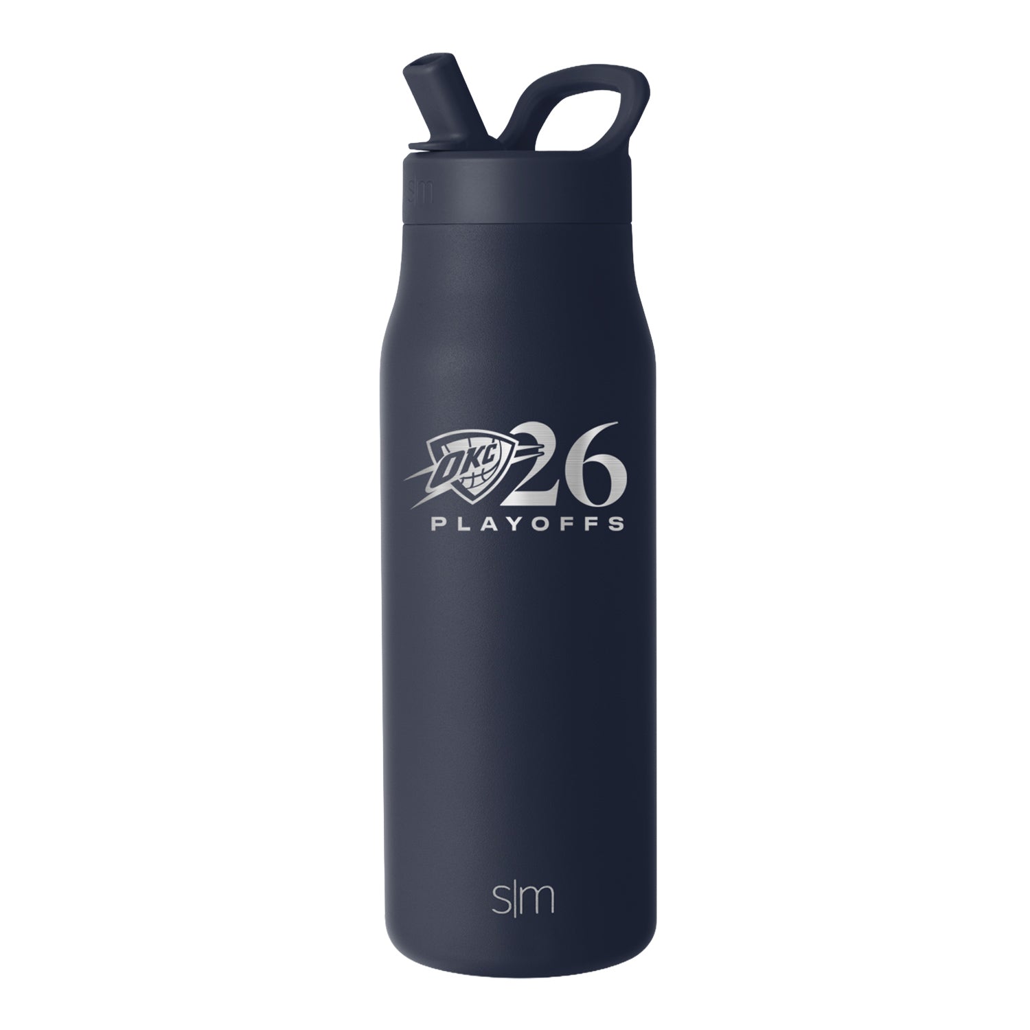 OKC Thunder Simple Modern 2026 Playoffs 34oz Mesa Straw Bottle in Navy - Front View