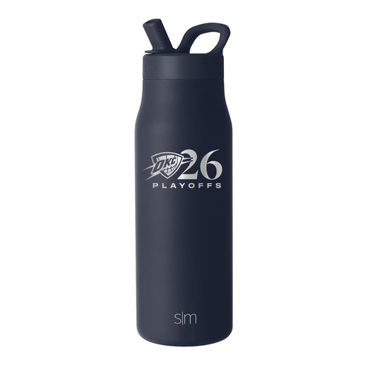 OKC Thunder Simple Modern 2026 Playoffs 34oz Mesa Straw Bottle in Navy - Front View