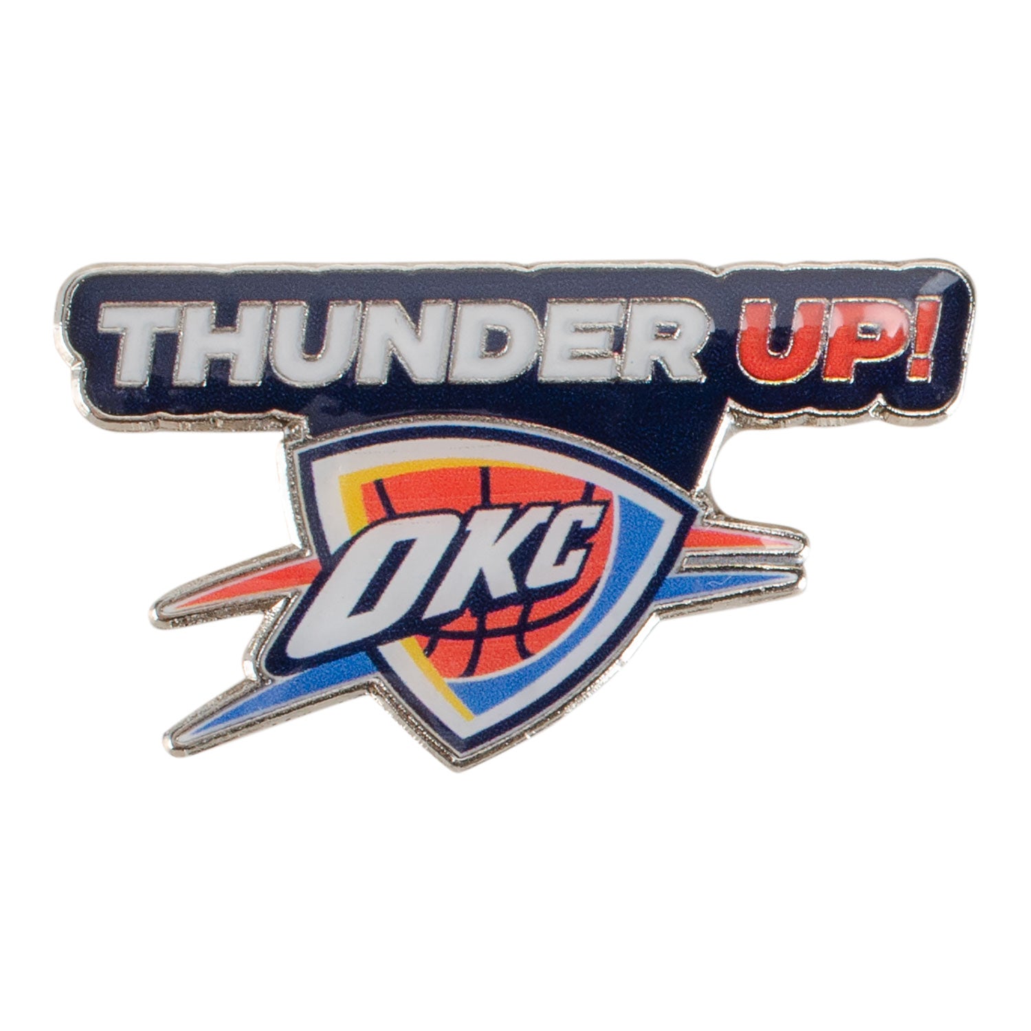 OKLAHOMA CITY THUNDER SLOGAN THUNDER UP HATPIN - Front View
