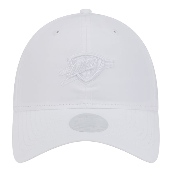 LADIES OKC THUNDER NEW ERA 920 WHITE TONAL PONYTAIL HAT IN WHITE - FRONT VIEW