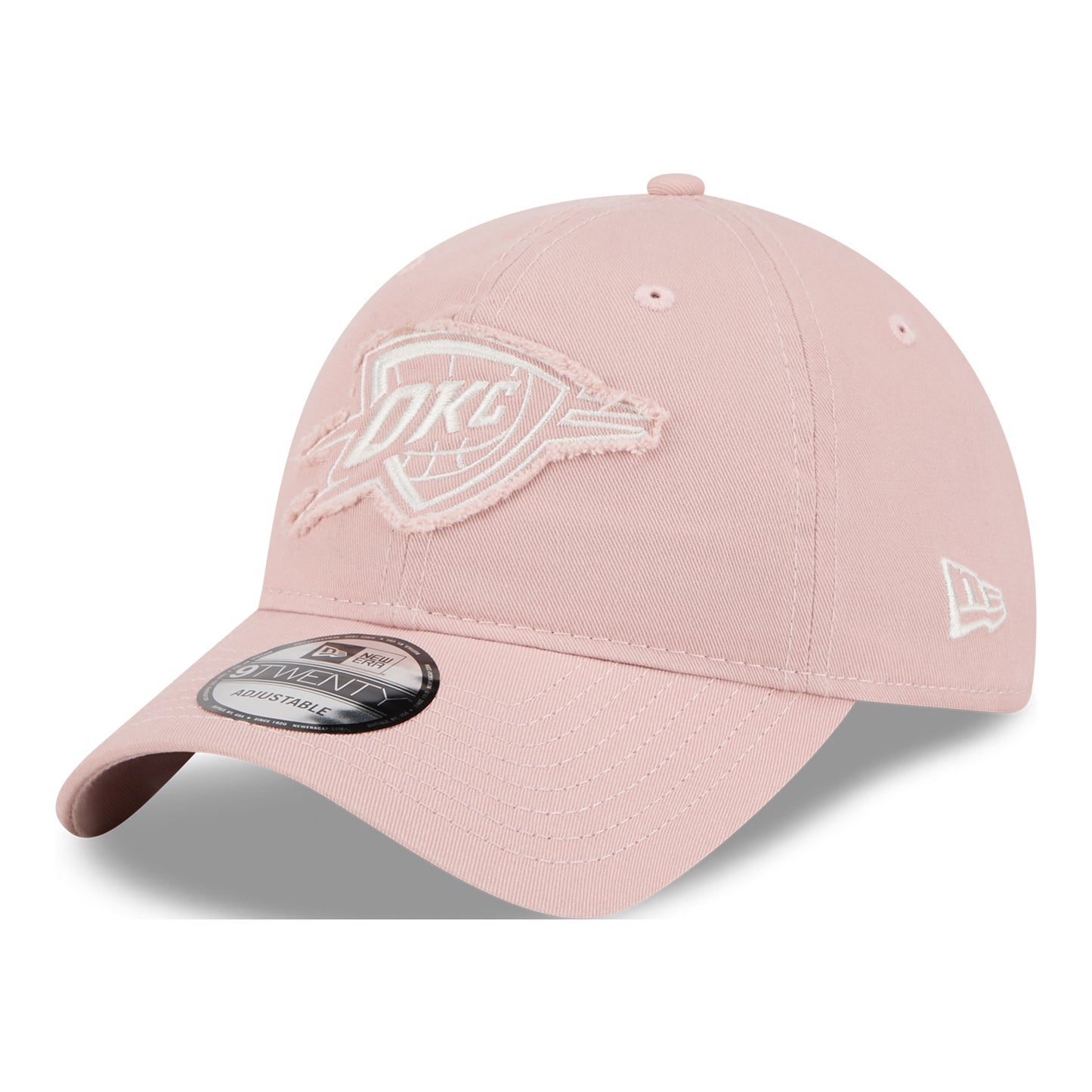 LADIES OKC THUNDER NEW ERA 920 FRAYED ADJUSTABLE HAT in Pink - Front Left View