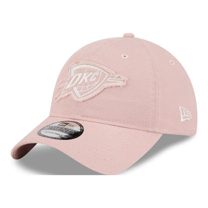 LADIES OKC THUNDER NEW ERA 920 FRAYED ADJUSTABLE HAT in Pink - Front Left View