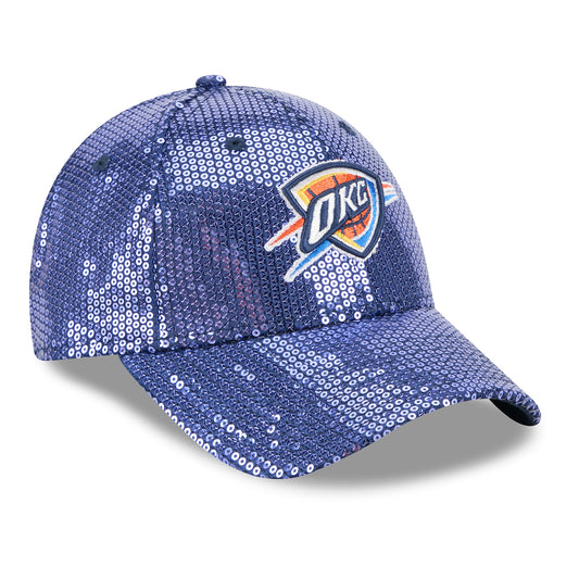 LADIES OKC THUNDER NEW ERA 940 SEQUIN ADJUSTABLE HAT in Blue - Front Right View