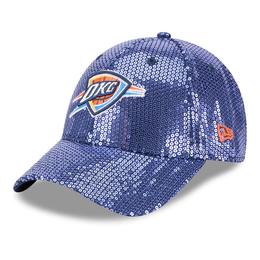 LADIES OKC THUNDER NEW ERA 940 SEQUIN ADJUSTABLE HAT in Blue - Front Left View