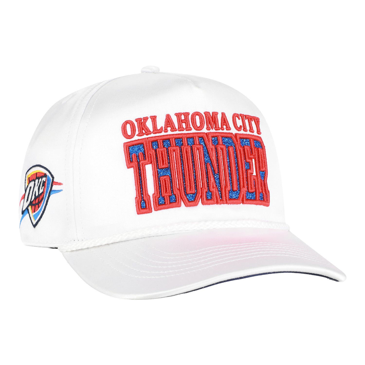 OKC Thunder 47 Brand Satin Glitter Hitch Snapback in White - Front Right View 