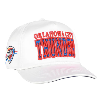 OKC Thunder 47 Brand Satin Glitter Hitch Snapback in White - Front Right View 