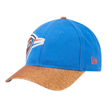 Ladies OKC Thunder New Era 9Forty M-Crown Offset Glitter Snap Hat in Blue - Front Left View
