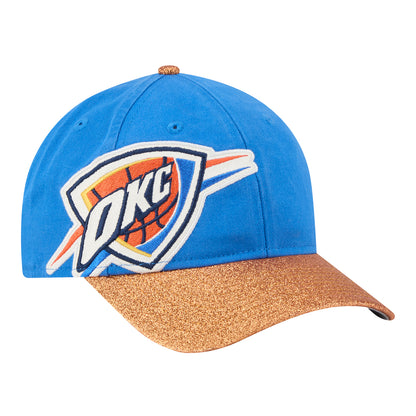 Ladies OKC Thunder New Era 9Forty M-Crown Offset Glitter Snap Hat in Blue - Front Left View