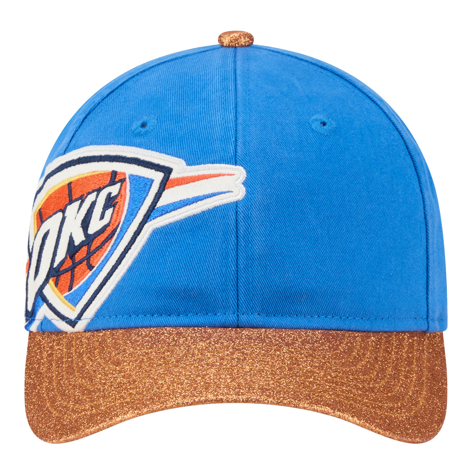 Ladies OKC Thunder New Era 9Forty M-Crown Offset Glitter Snap Hat in Blue - Front View
