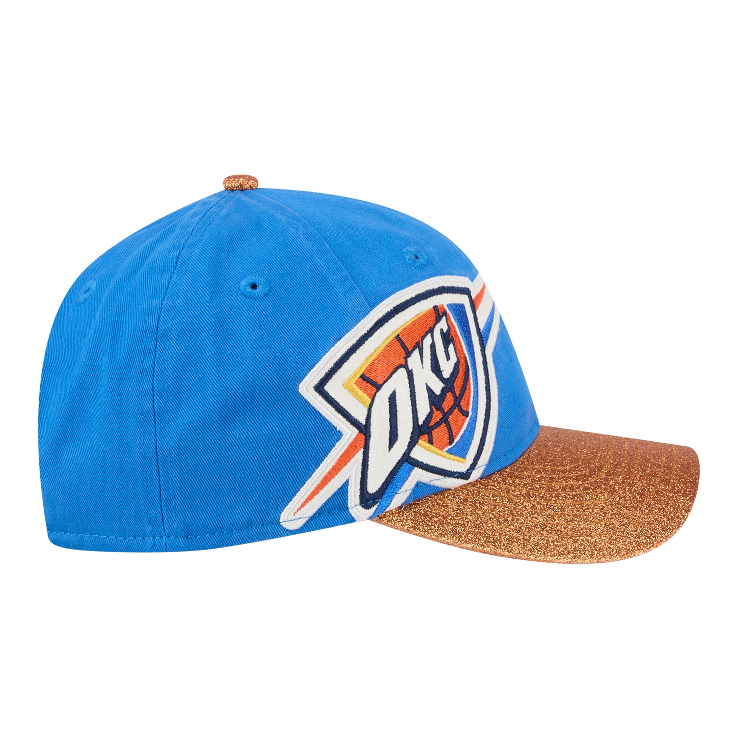 Ladies OKC Thunder New Era 9Forty M-Crown Offset Glitter Snap Hat in Blue - Right Side View