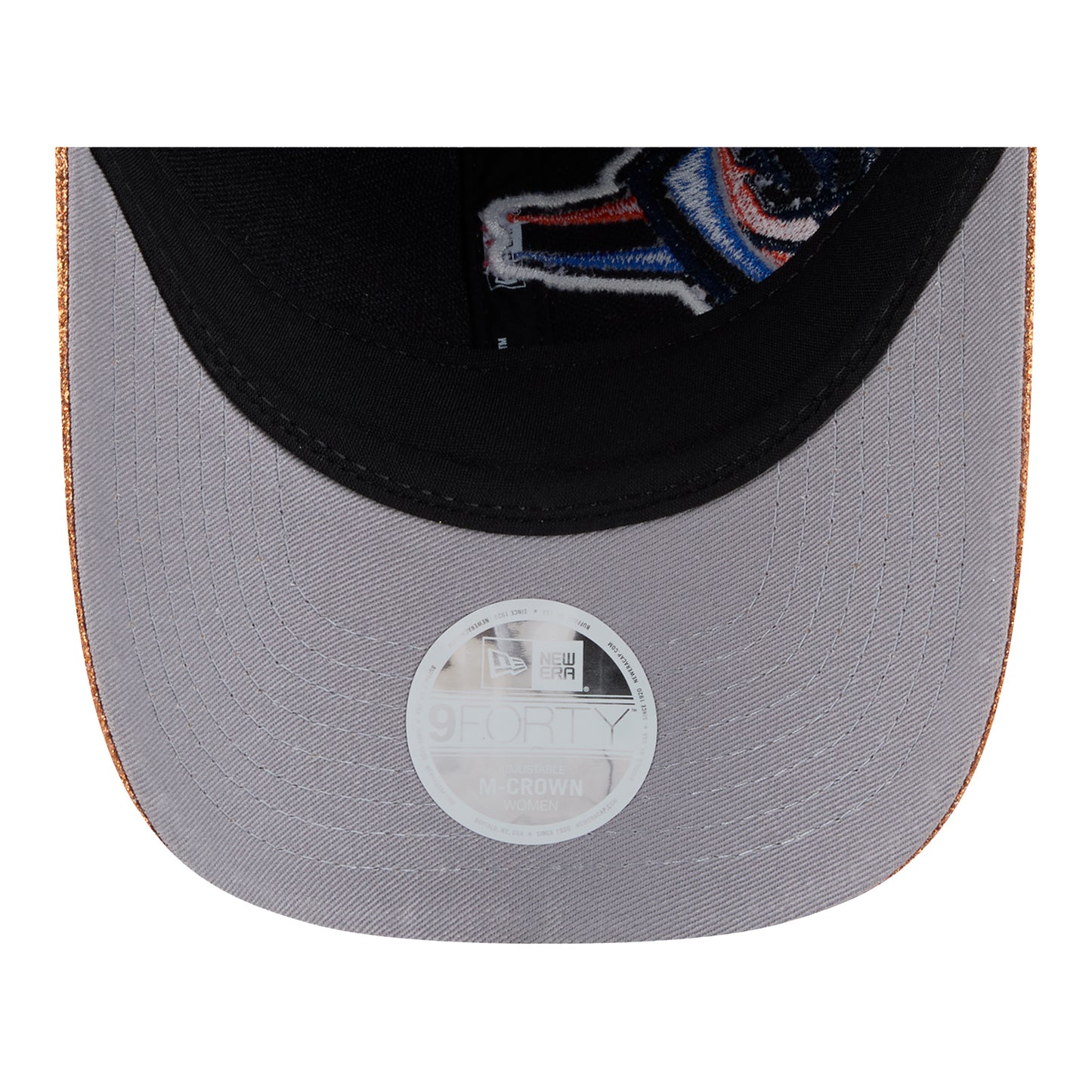 Ladies OKC Thunder New Era 9Forty M-Crown Offset Glitter Snap Hat in Blue - Underbrim View