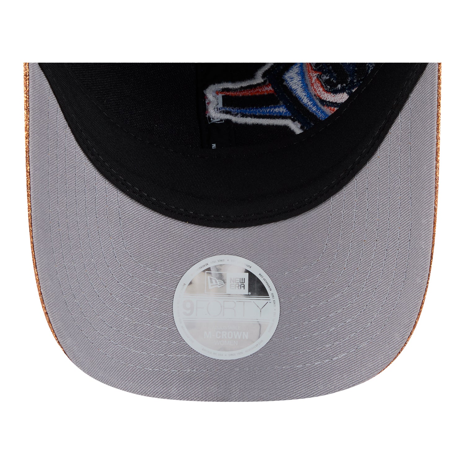 Ladies OKC Thunder New Era 9Forty M-Crown Offset Glitter Snap Hat in Blue - Underbrim View