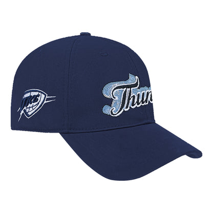 LADIES OKC THUNDER PRO STANDARD CITY LIGHTS SEQUIN HAT in Blue - Front Right View