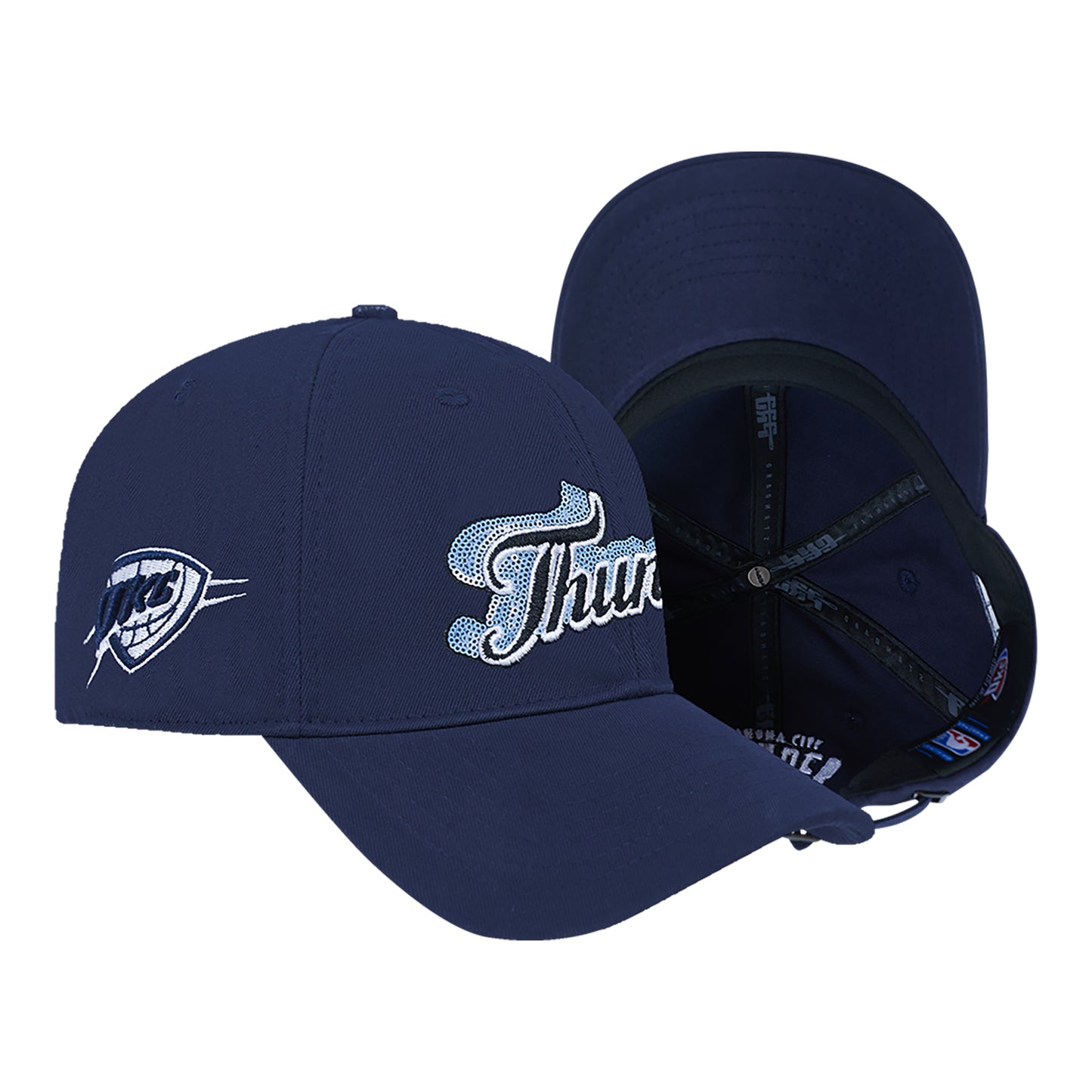 LADIES OKC THUNDER PRO STANDARD CITY LIGHTS SEQUIN HAT in Blue - Front Right View