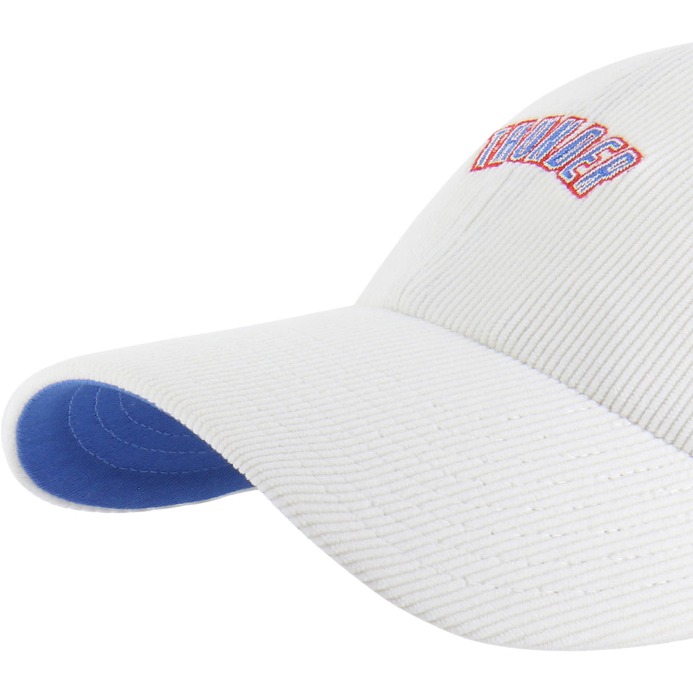 Ladies OKC Thunder 47 Brand Micro Wordmark Corduroy Clean Up Hat in White - Brim View