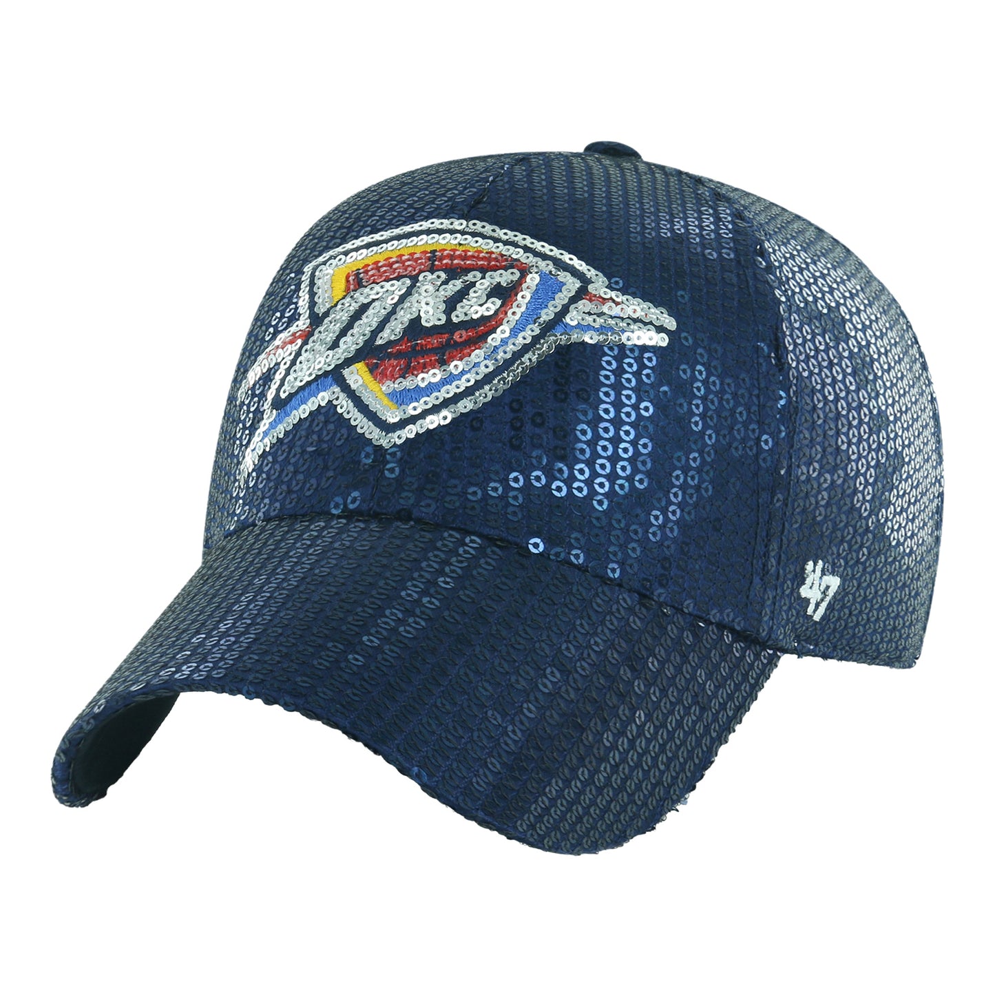 Ladies OKC Thunder 47 Brand Primary Sequin Clean Up Hat in Blue - Front Left View