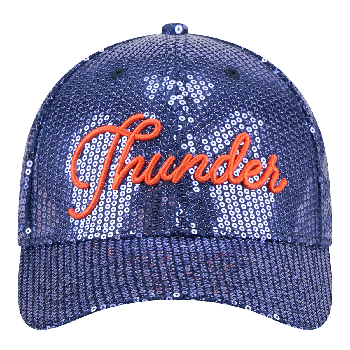 Women's OKC Thunder New Era 9Forty M-Crown Sequin Script Hat in blue - front view