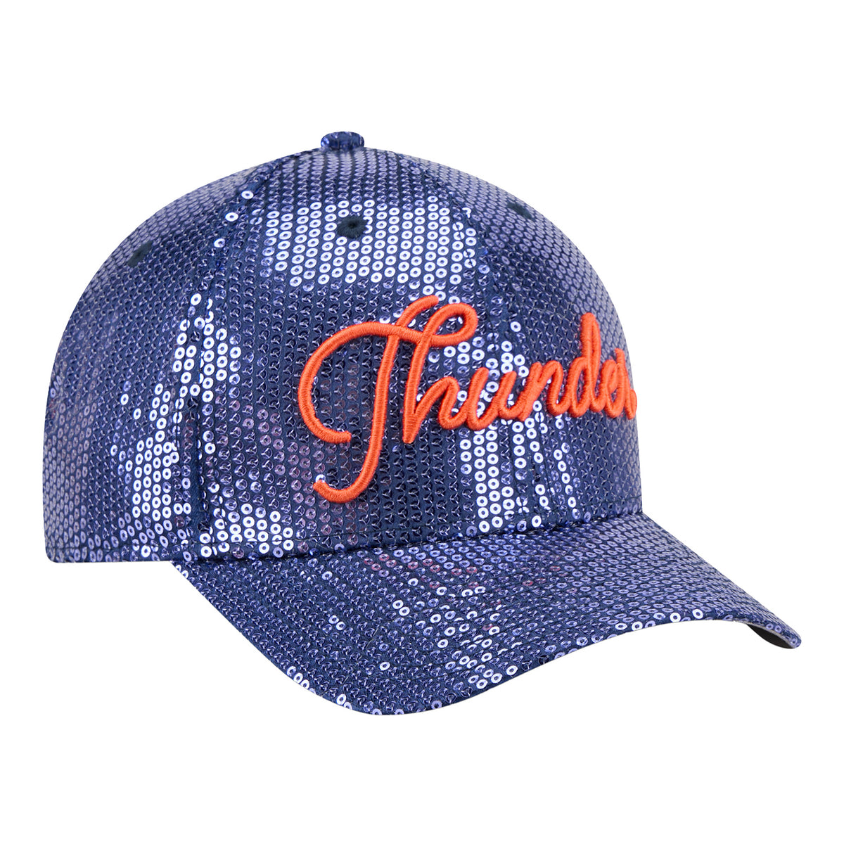 Women's OKC Thunder New Era 9Forty M-Crown Sequin Script Hat in blue - front right view