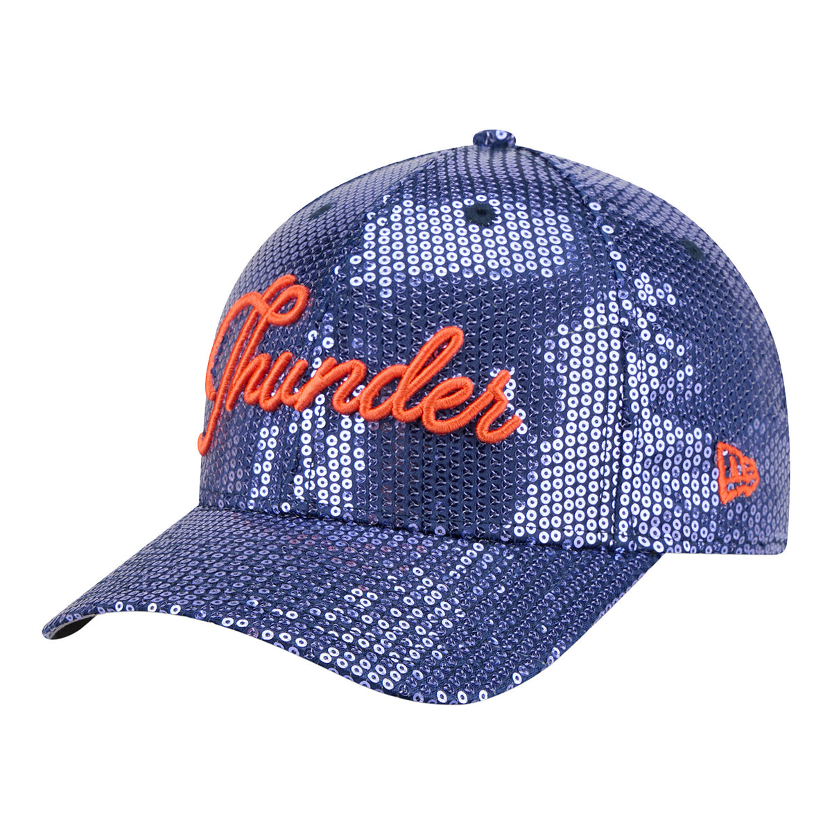 Women's OKC Thunder New Era 9Forty M-Crown Sequin Script Hat in Blue - Front left view