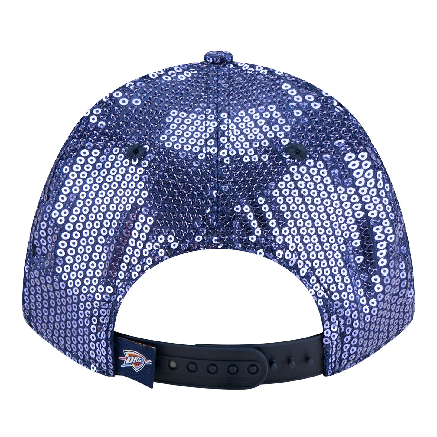 Women's OKC Thunder New Era 9Forty M-Crown Sequin Script Hat in blue - back view