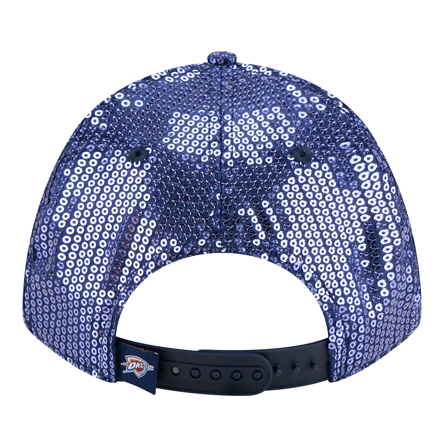 Women's OKC Thunder New Era 9Forty M-Crown Sequin Script Hat in blue - back view