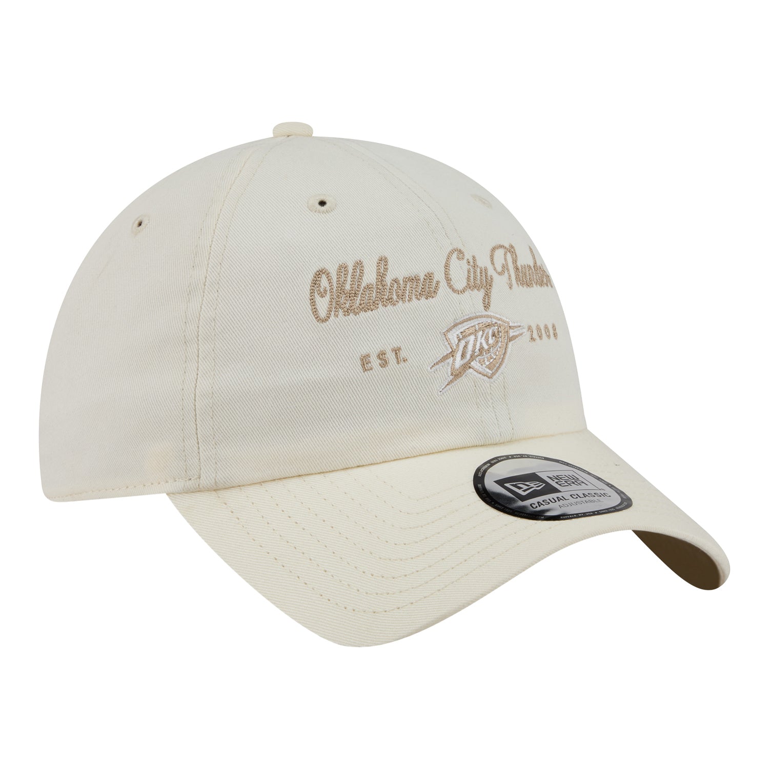 Women's OKC Thunder New Era Casual Classic Script Hat in White - Front right view