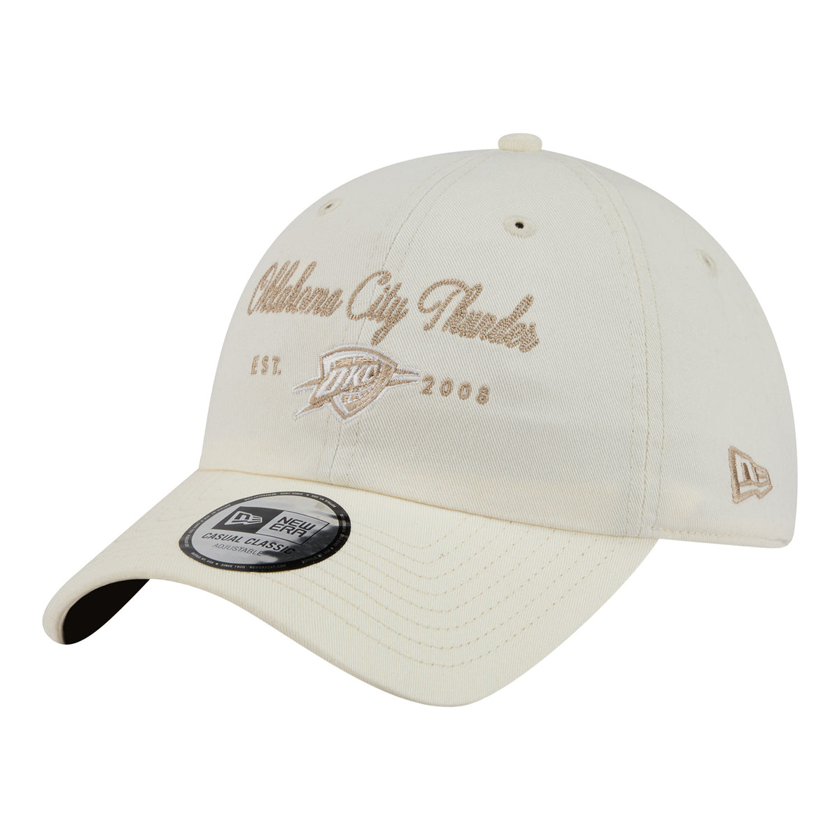 Women's OKC Thunder New Era Casual Classic Script Hat in White - Front left view