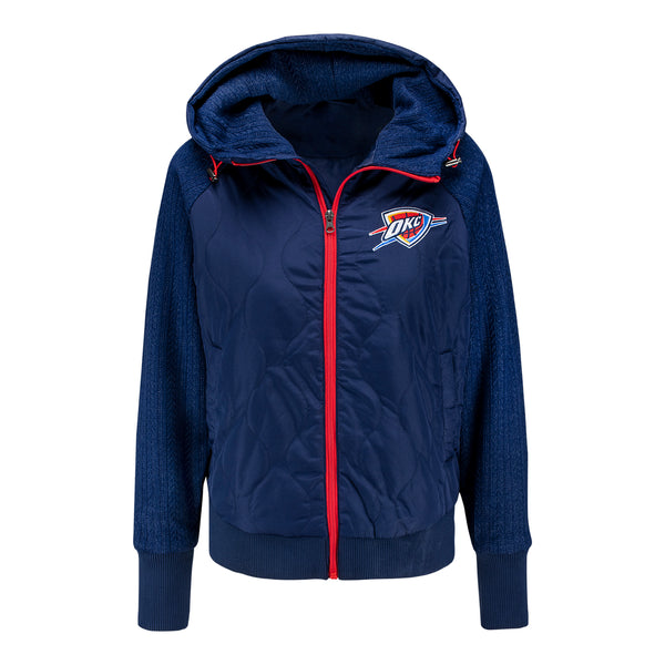 Ladies Oklahoma City Thunder GIII Historic Game Quilted Full-Zip Jacket In Navy - Front View