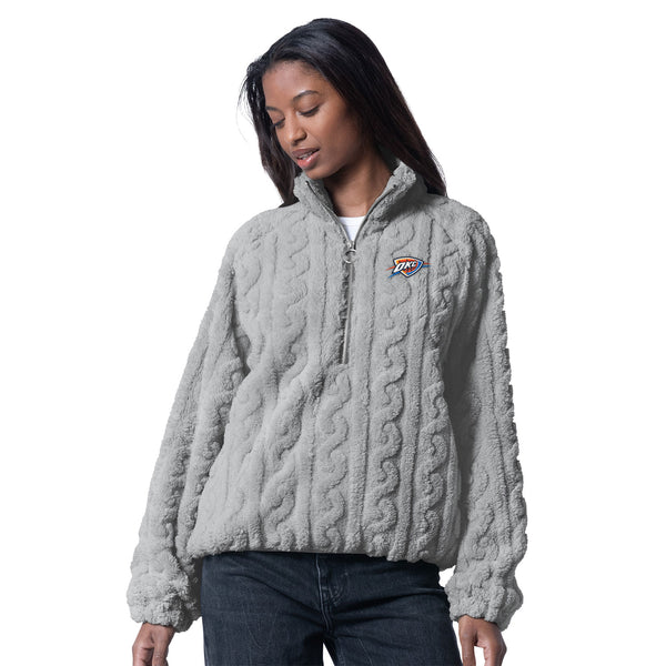 Ladies Oklahoma City Thunder Champ Cable Knit Sherpa 1/2 Zip  Pullover in grey - Front View