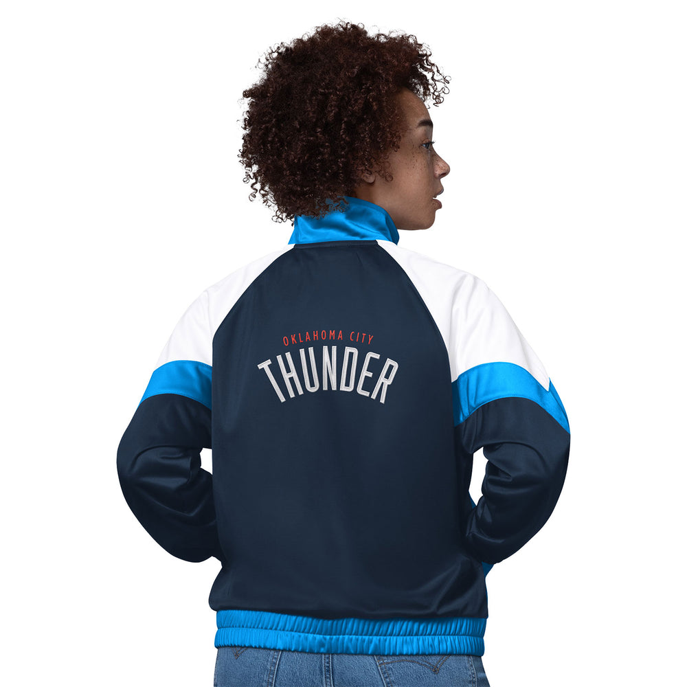 Ladies Oklahoma City Thunder GIII Starter Teamwork Track Jacket in Blue - Back View