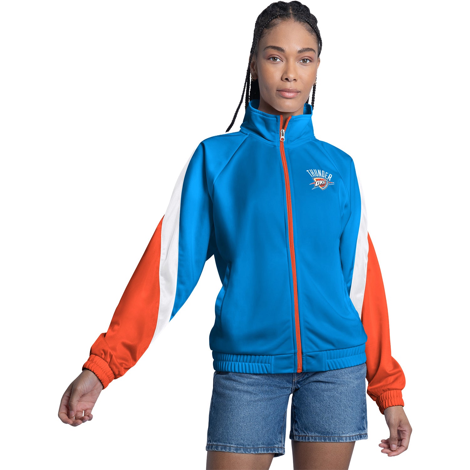 Ladies OKC Thunder GIII Fan Track Jacket in Blue - Front View